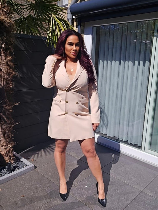 Blazer dress met gouden details – Zwart & Beige